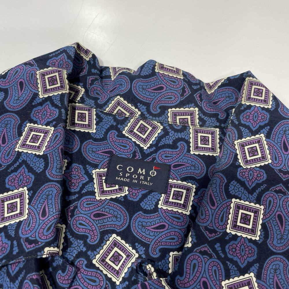 VTG Como Sport Button Shirt Men’s XL Short Sleeve Stamp Geometric Made In Italy